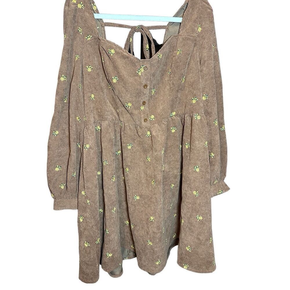 SHEIN MOD Plus Floral Print Sweetheart Neck Lantern Sleeve Dress Sz 4XL in apric